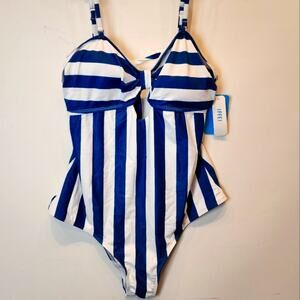 Blue White Stripe Swimsuit Backless Sexy One Piece Bathing Suit 577 Size XL New